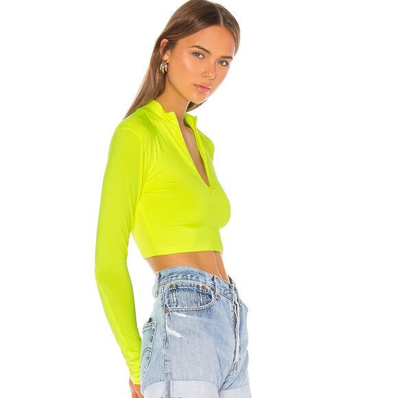 superdown Nicky Zip Crop Top in Neon Yellow NWOT Size Small - Picture 3 of 3